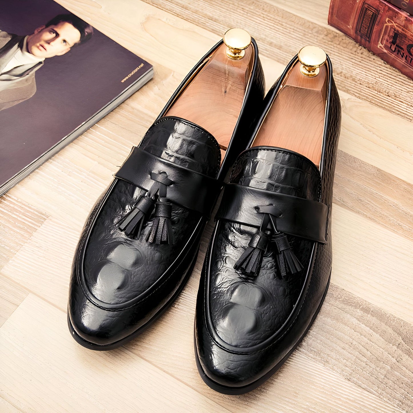 LX Mocassins Homme Style Crocodile à Glands Synthétiques
