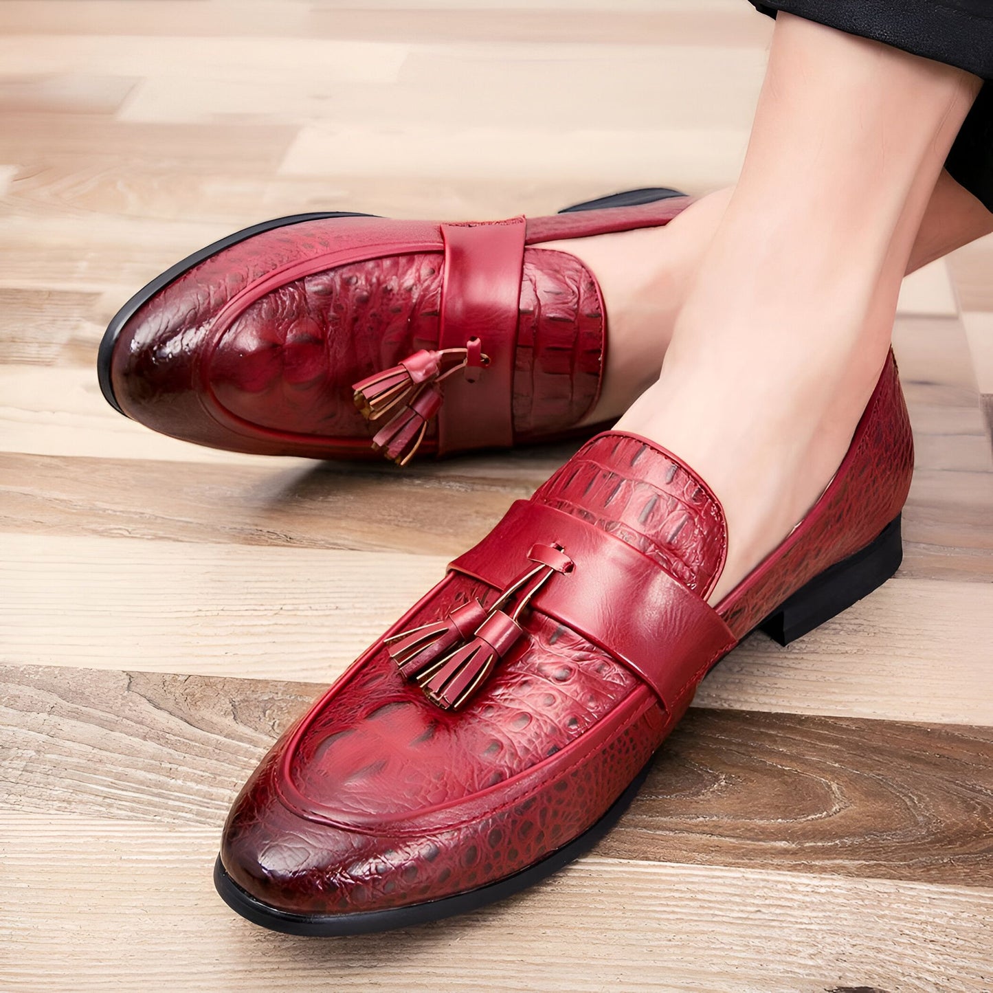 LX Mocassins Homme Style Crocodile à Glands Synthétiques