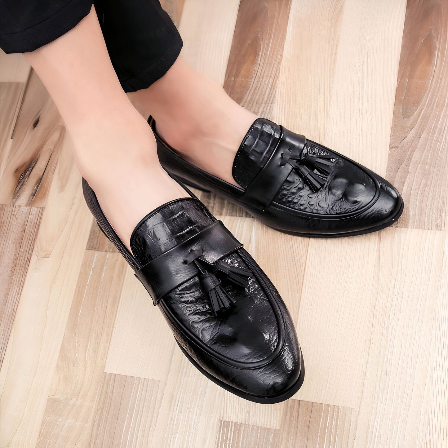 LX Mocassins Homme Style Crocodile à Glands Synthétiques