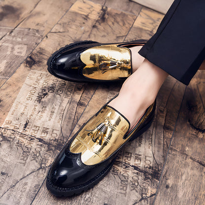 Eluxe Mocassins Homme Noir et Doré Style Derby à Glands