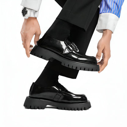 Élite Mocassins Homme Vernis Cuir Plateforme