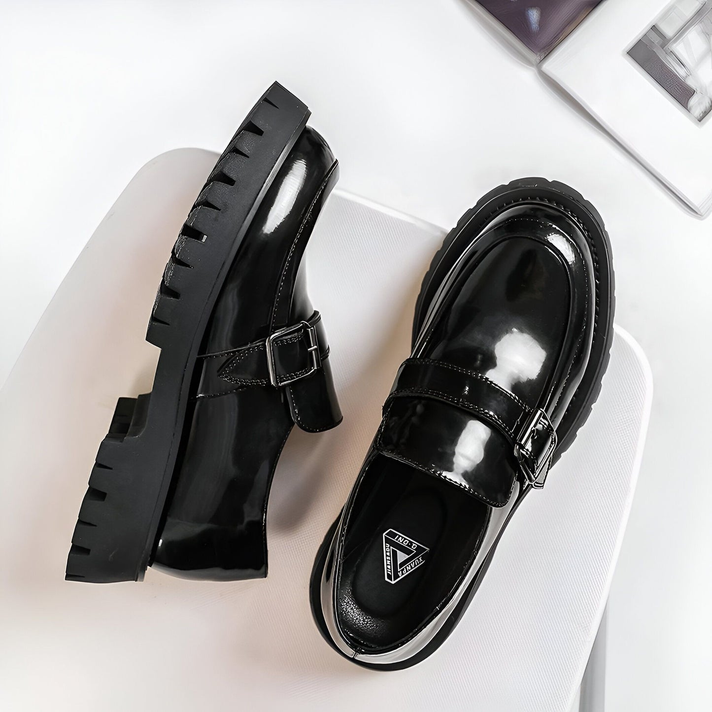 Élite Mocassins Homme Vernis Cuir Plateforme