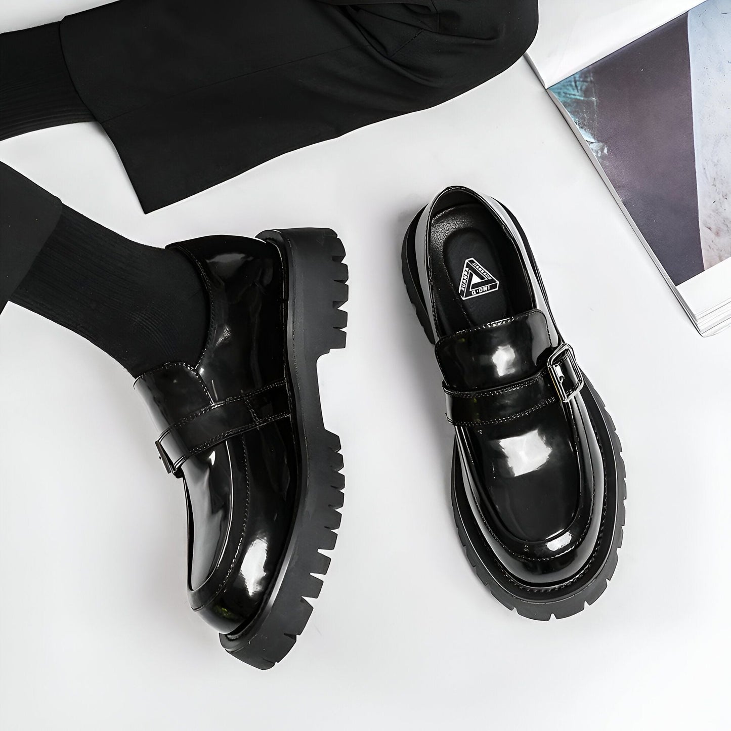 Élite Mocassins Homme Vernis Cuir Plateforme