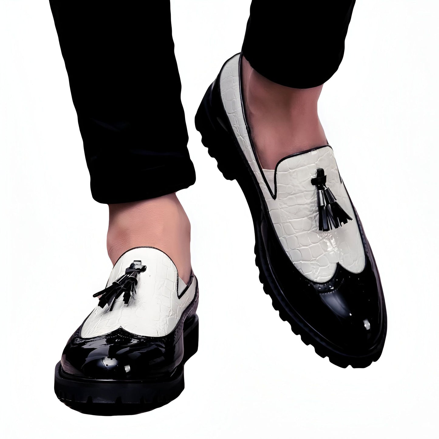 Mocassins Homme Vernis Glands Noir & Blanc Edition