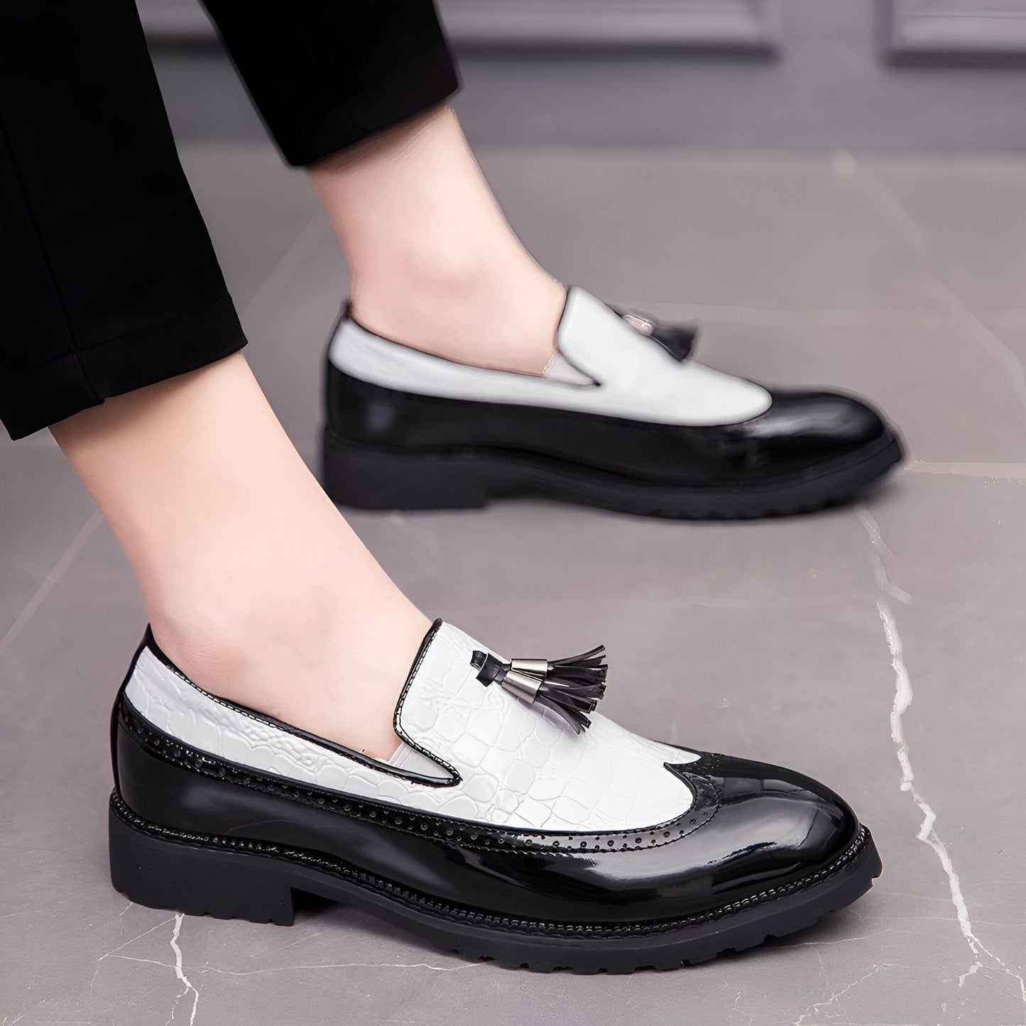 Mocassins Homme Vernis Glands Noir & Blanc Edition