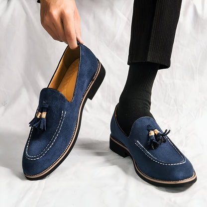 Mocassins Homme Bleu – Daim Effet Pompons Signature