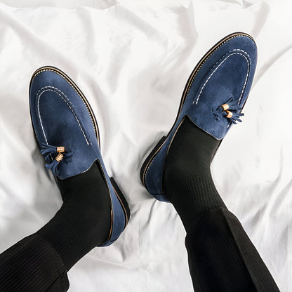 Mocassins Homme Bleu – Daim Effet Pompons Signature