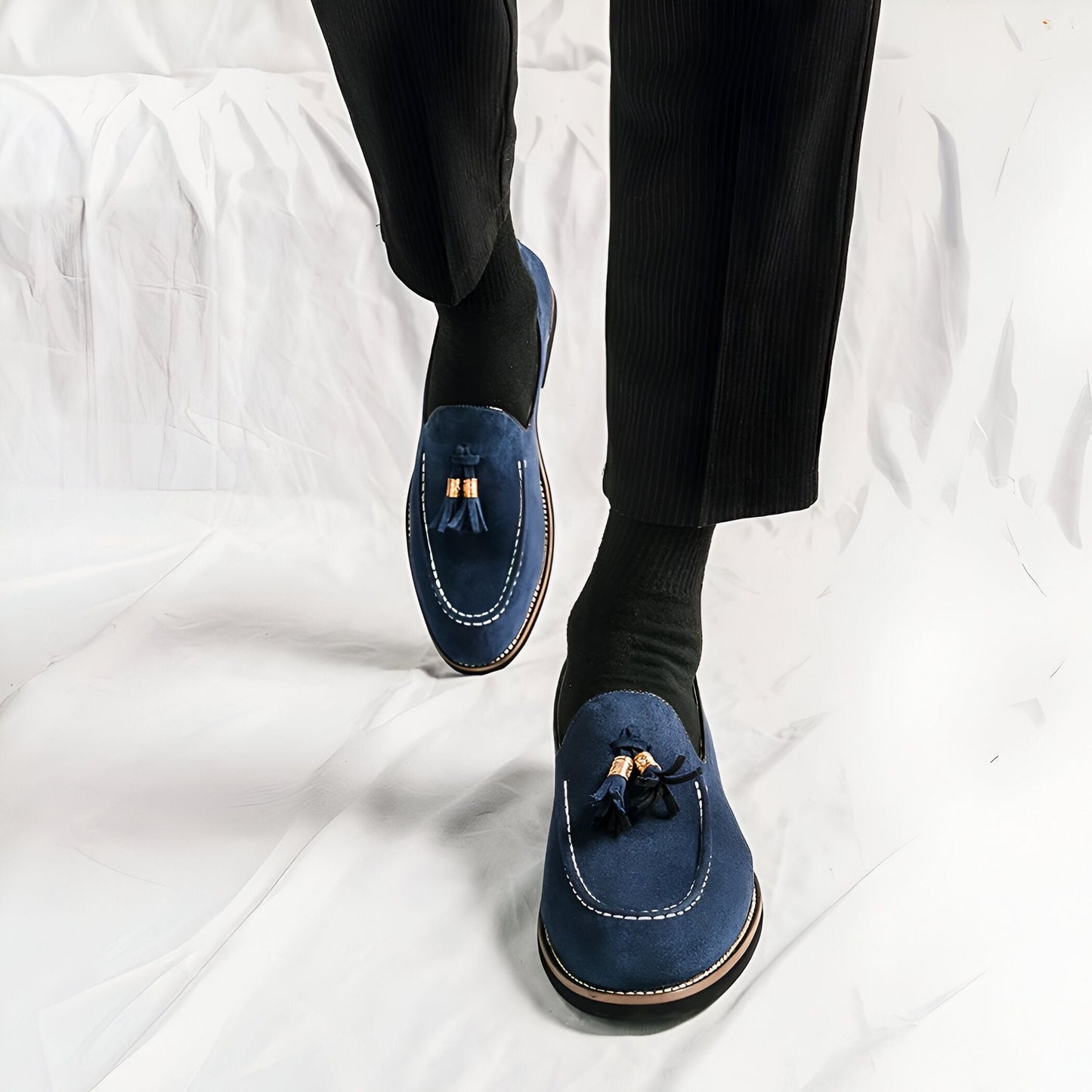 Mocassins Homme Bleu – Daim Effet Pompons Signature