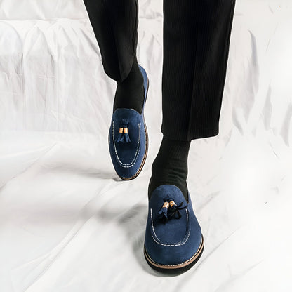 Mocassins Homme Bleu – Daim Effet Pompons Signature