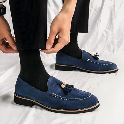 Mocassins Homme Bleu – Daim Effet Pompons Signature