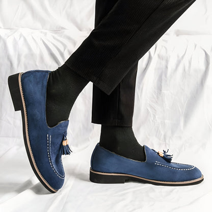 Mocassins Homme Bleu – Daim Effet Pompons Signature