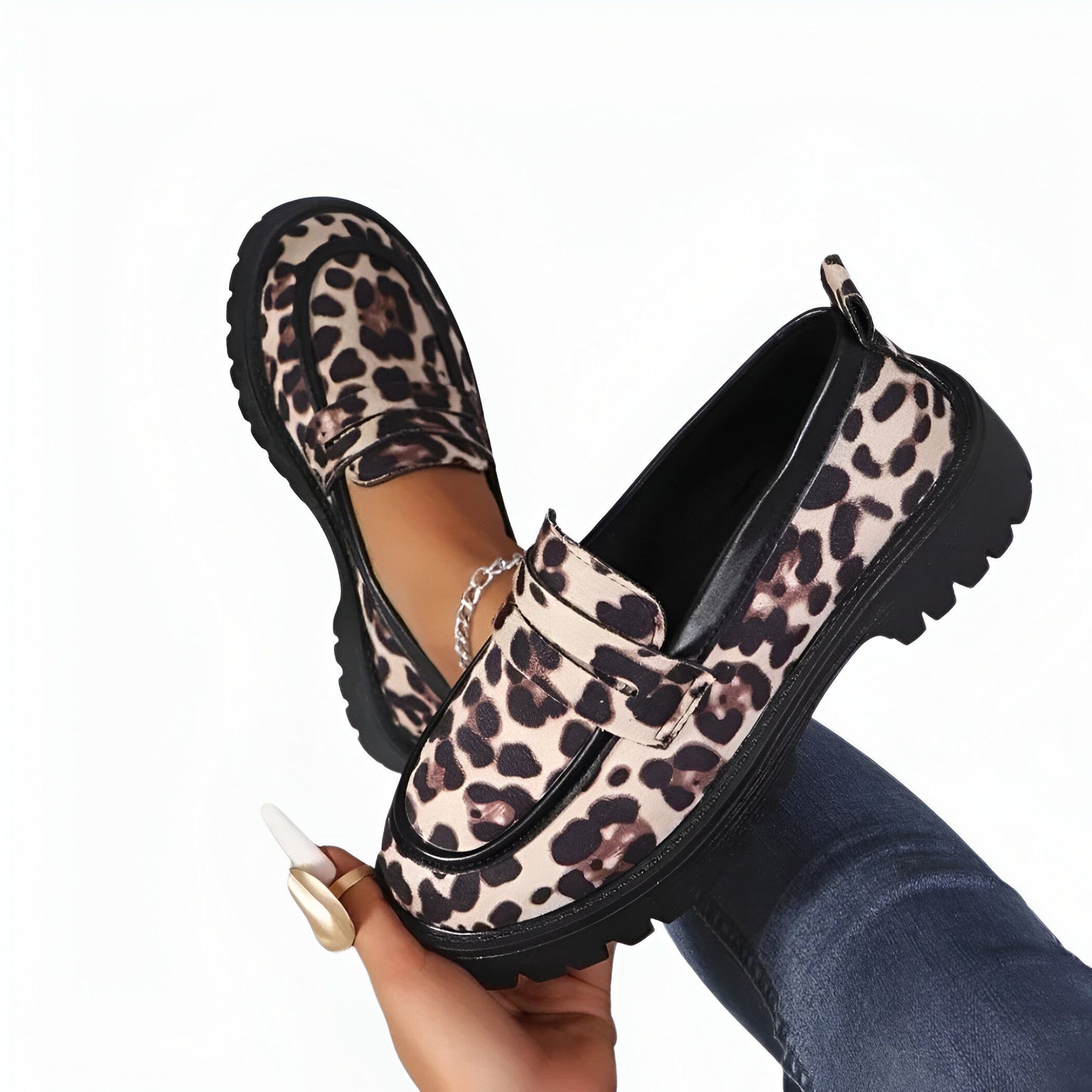 Chic Mocassins Léopard Semelles Épaisses Femme Confort
