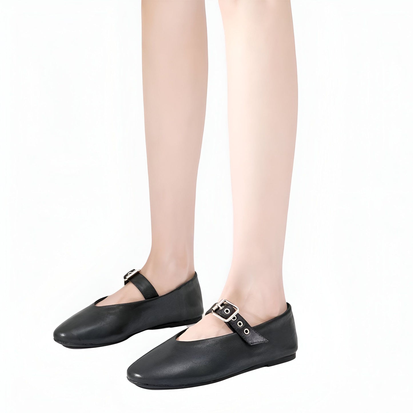 Élégance Mocassins Mary Jane Noir Cuir Végan