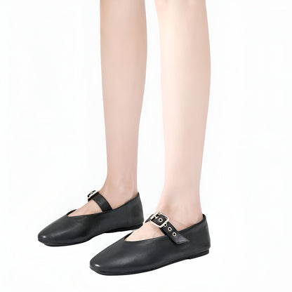 Élégance Mocassins Mary Jane Noir Cuir Végan