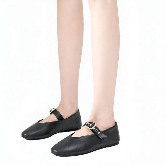 Élégance Mocassins Mary Jane Noir Cuir Végan