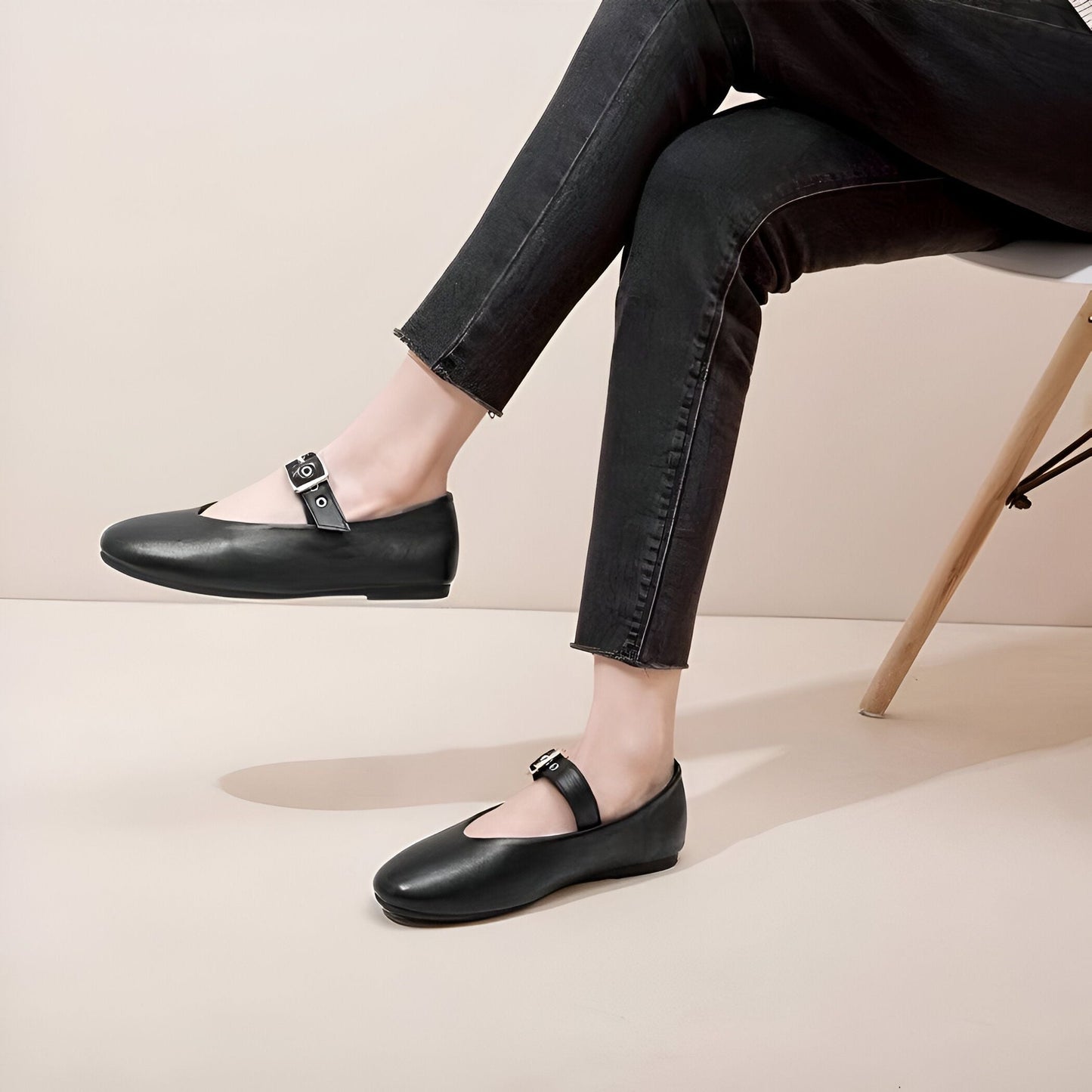 Élégance Mocassins Mary Jane Noir Cuir Végan