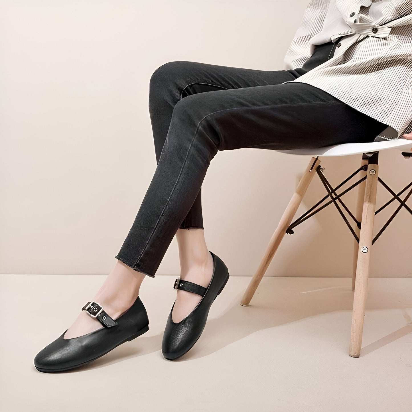 Élégance Mocassins Mary Jane Noir Cuir Végan