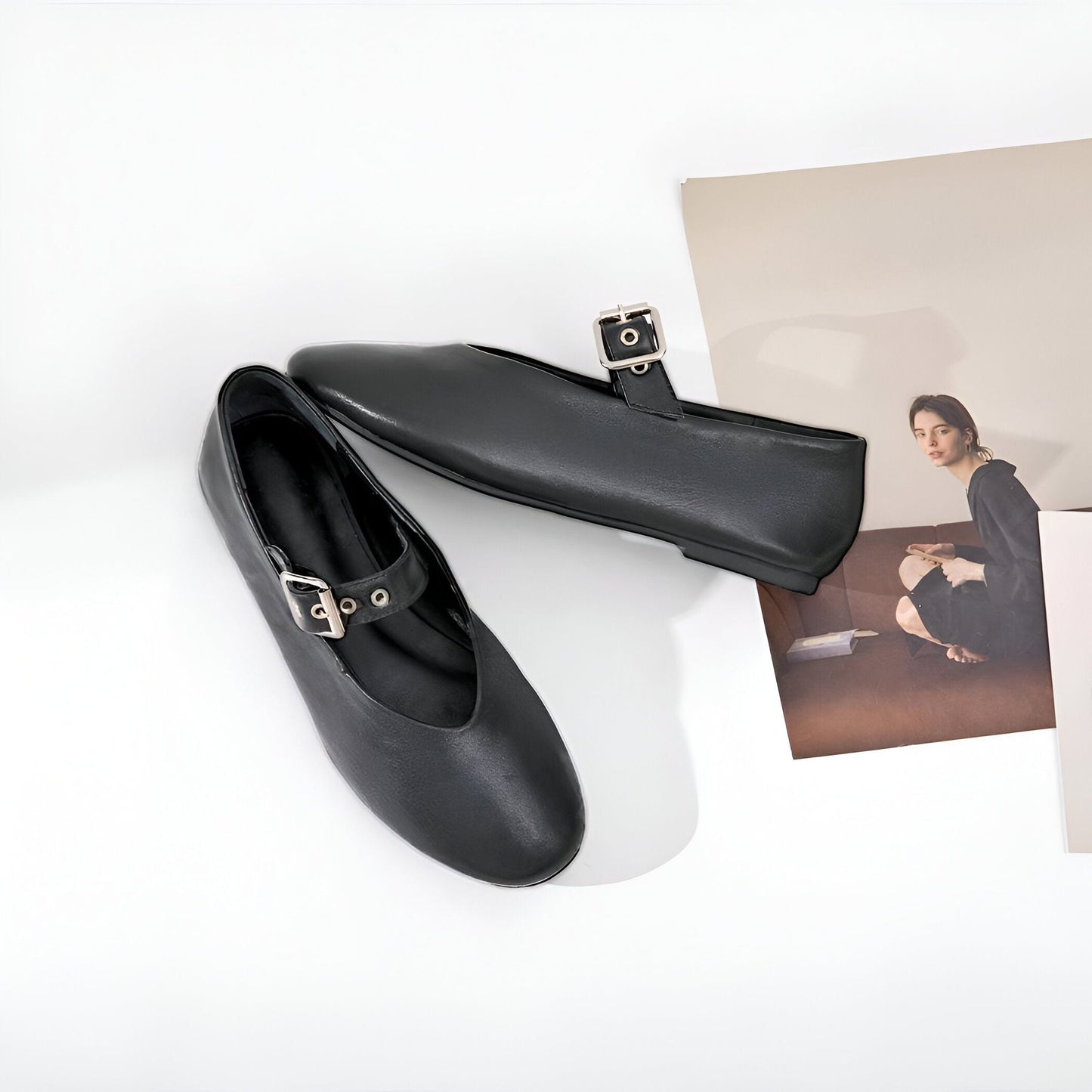 Élégance Mocassins Mary Jane Noir Cuir Végan