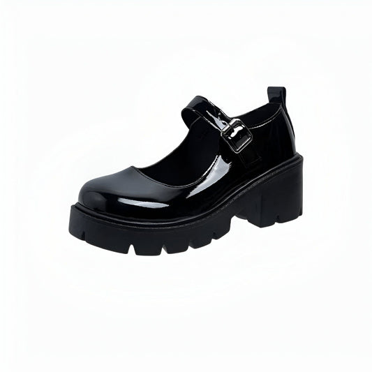 Luxe Mocassins Mary Jane vernis noir semelle épaisse