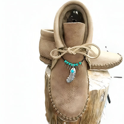 Mocassins Montants: Daim & Plumes, Style Indien