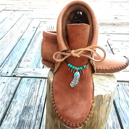 Mocassins Montants: Daim & Plumes, Style Indien