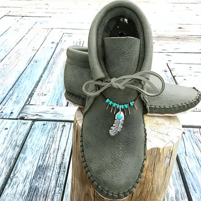 Mocassins Montants: Daim & Plumes, Style Indien
