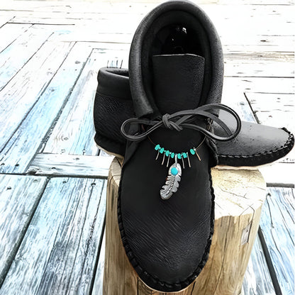 Mocassins Montants: Daim & Plumes, Style Indien
