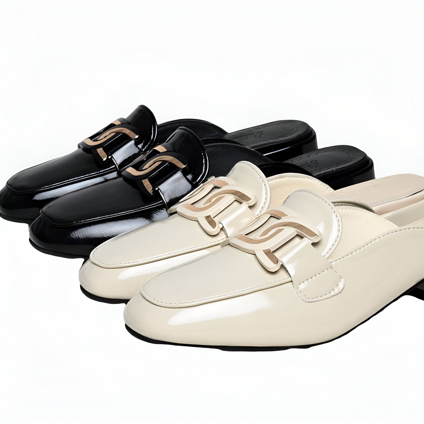 NovaChic Mocassins Mules Femme Cuir Vernis Talon Carré