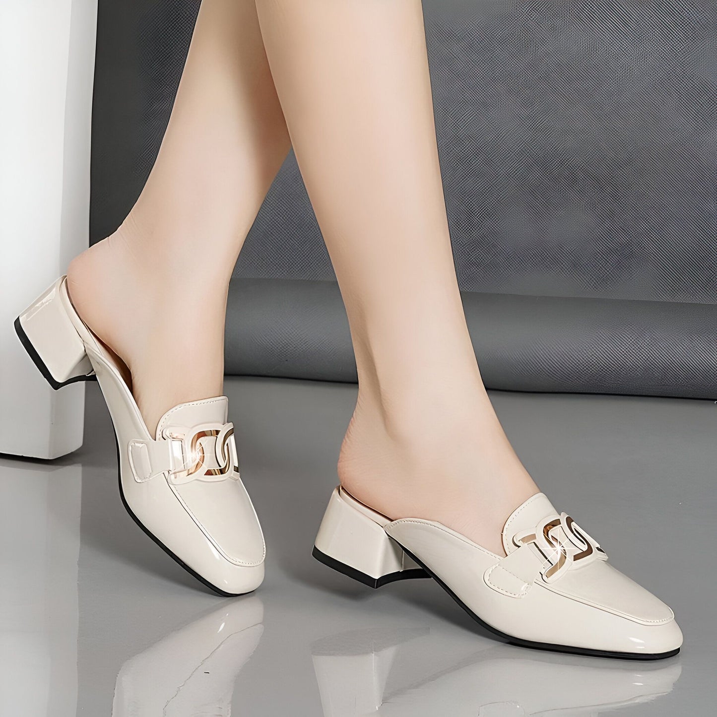 NovaChic Mocassins Mules Femme Cuir Vernis Talon Carré