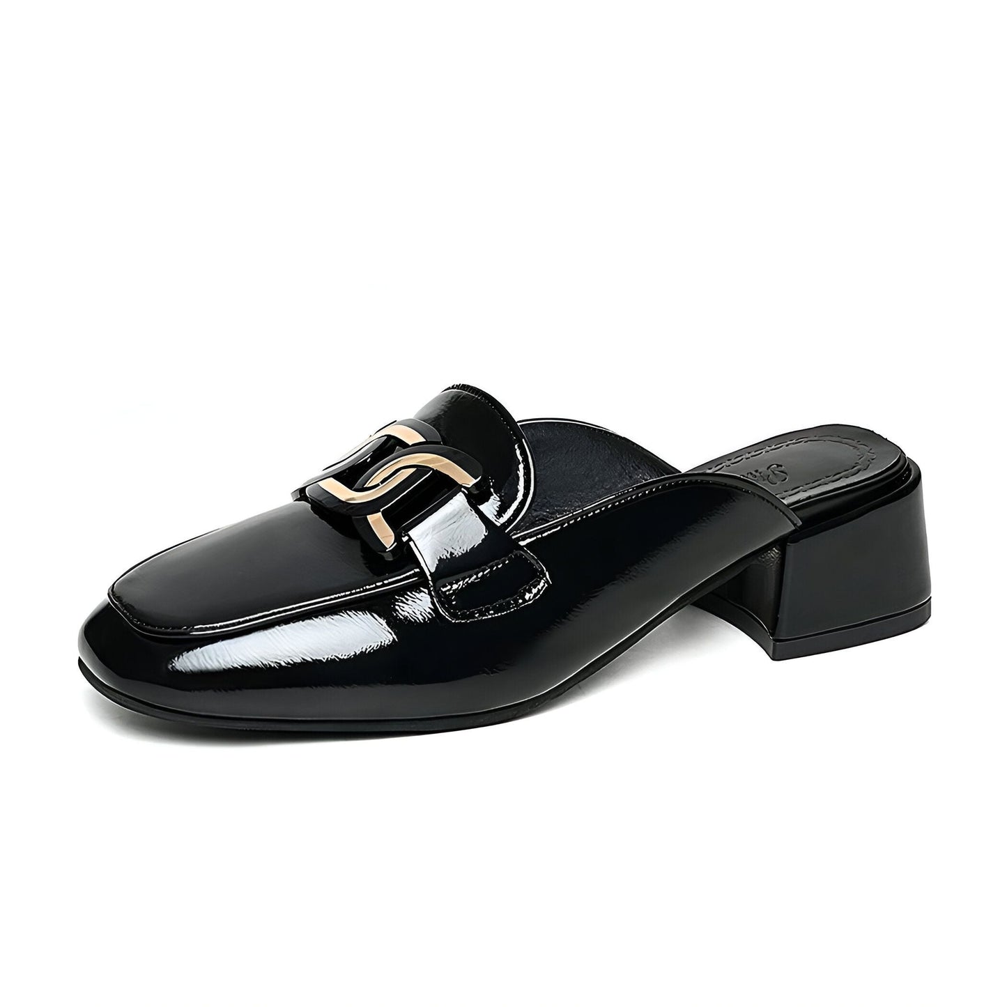 NovaChic Mocassins Mules Femme Cuir Vernis Talon Carré