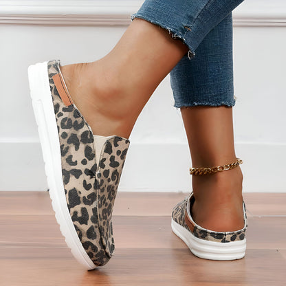 Luxe Mocassins Mules Femme Léopard Toile Semelle Épaisse