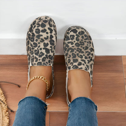 Luxe Mocassins Mules Femme Léopard Toile Semelle Épaisse