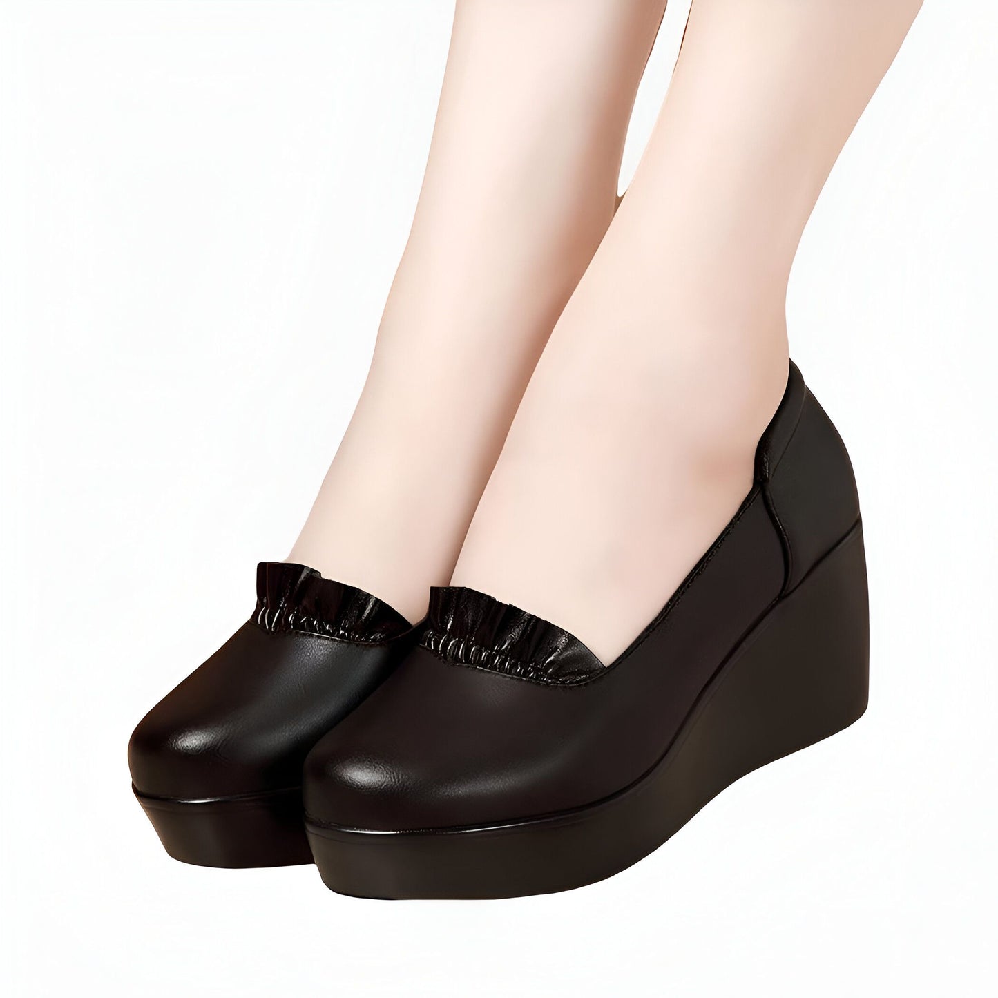Nova Mocassins noirs à compensé femme ville