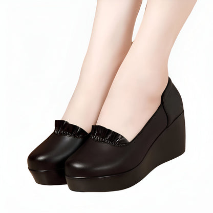 Nova Mocassins noirs à compensé femme ville
