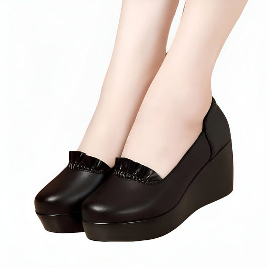 Nova Mocassins noirs à compensé femme ville