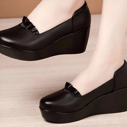 Nova Mocassins noirs à compensé femme ville