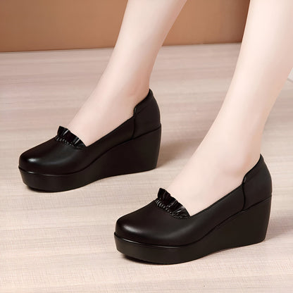 Nova Mocassins noirs à compensé femme ville