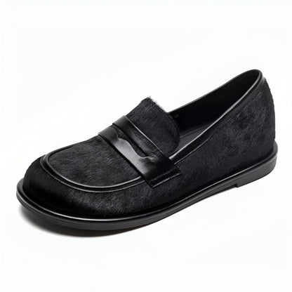 Signature Mocassins Cuir Noir & Crin Cheval