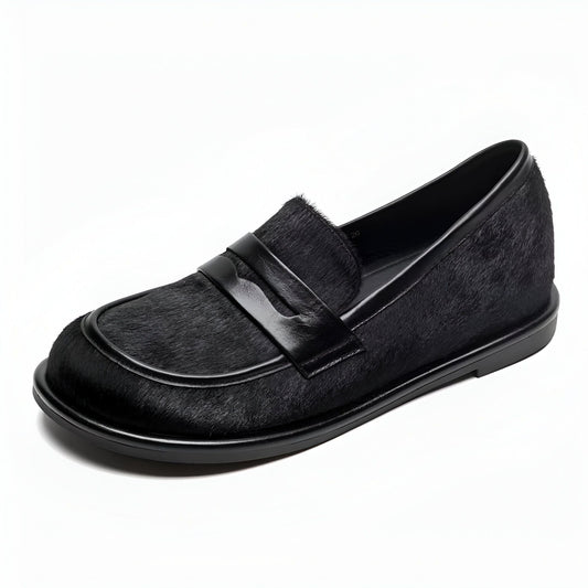 Signature Mocassins Cuir Noir & Crin Cheval