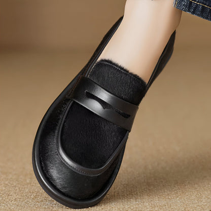 Signature Mocassins Cuir Noir & Crin Cheval