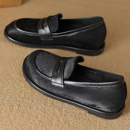 Signature Mocassins Cuir Noir & Crin Cheval
