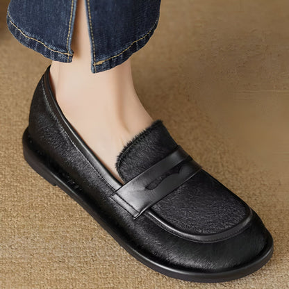 Signature Mocassins Cuir Noir & Crin Cheval