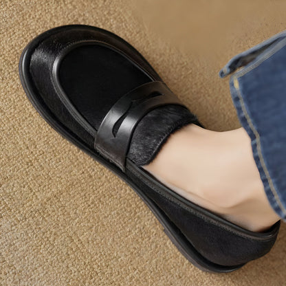 Signature Mocassins Cuir Noir & Crin Cheval