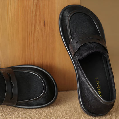 Signature Mocassins Cuir Noir & Crin Cheval