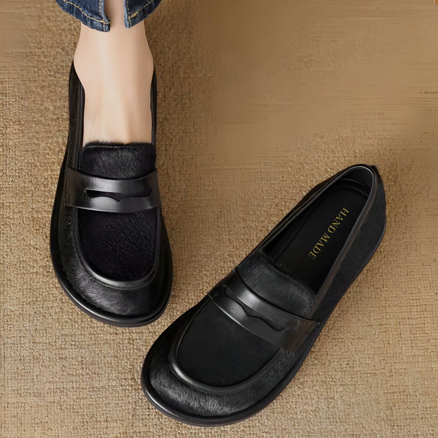 Signature Mocassins Cuir Noir & Crin Cheval