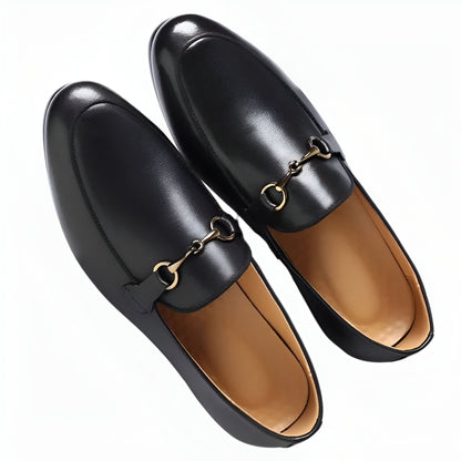 LuxeBrand Mocassins noirs cuir végan boucle dorée