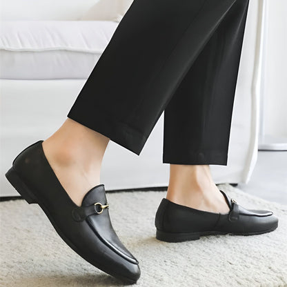 LuxeBrand Mocassins noirs cuir végan boucle dorée