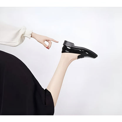 ChicLux Mocassins Noir Talons Carrés Femme Style Preppy