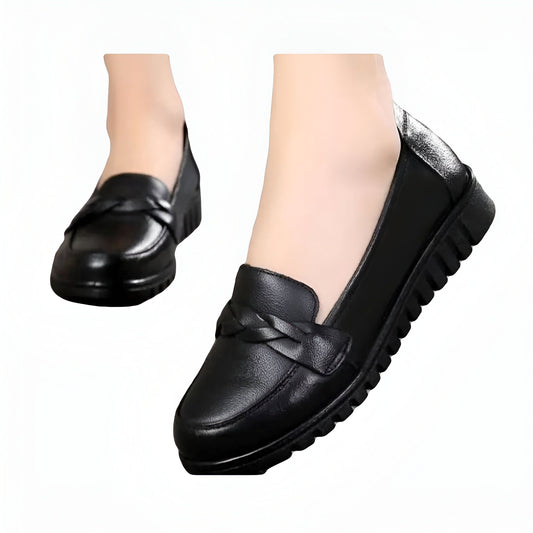 Élégance Mocassins Classiques Noirs Cuir Véritable Femme