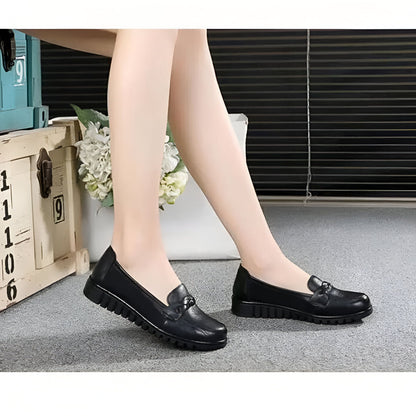 Élégance Mocassins Classiques Noirs Cuir Véritable Femme